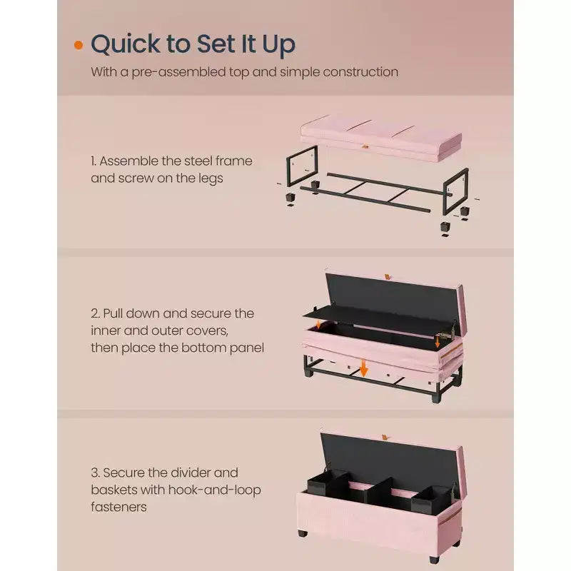SONGMICS HOME 43.3 Storage Ottoman Bench 27 Gal (103 L) Capacity End-of-Bed Bench Ottoman with Storage for Bedroom