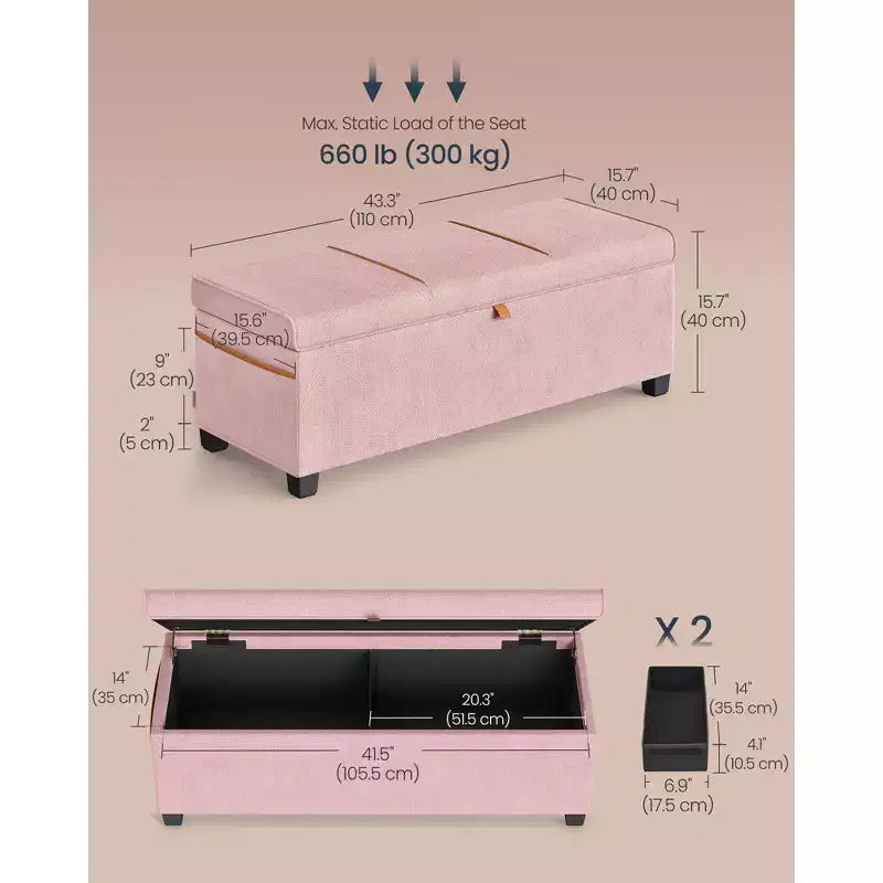 SONGMICS HOME 43.3 Storage Ottoman Bench 27 Gal (103 L) Capacity End-of-Bed Bench Ottoman with Storage for Bedroom