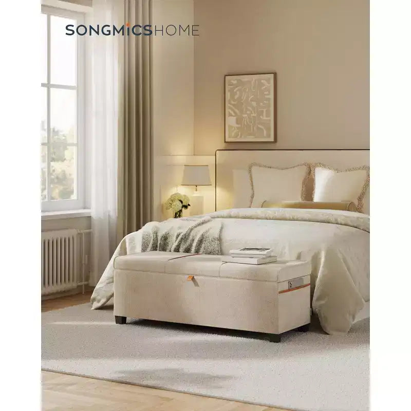 SONGMICS HOME 43.3 Storage Ottoman Bench 27 Gal (103 L) Capacity End-of-Bed Bench Ottoman with Storage for Bedroom