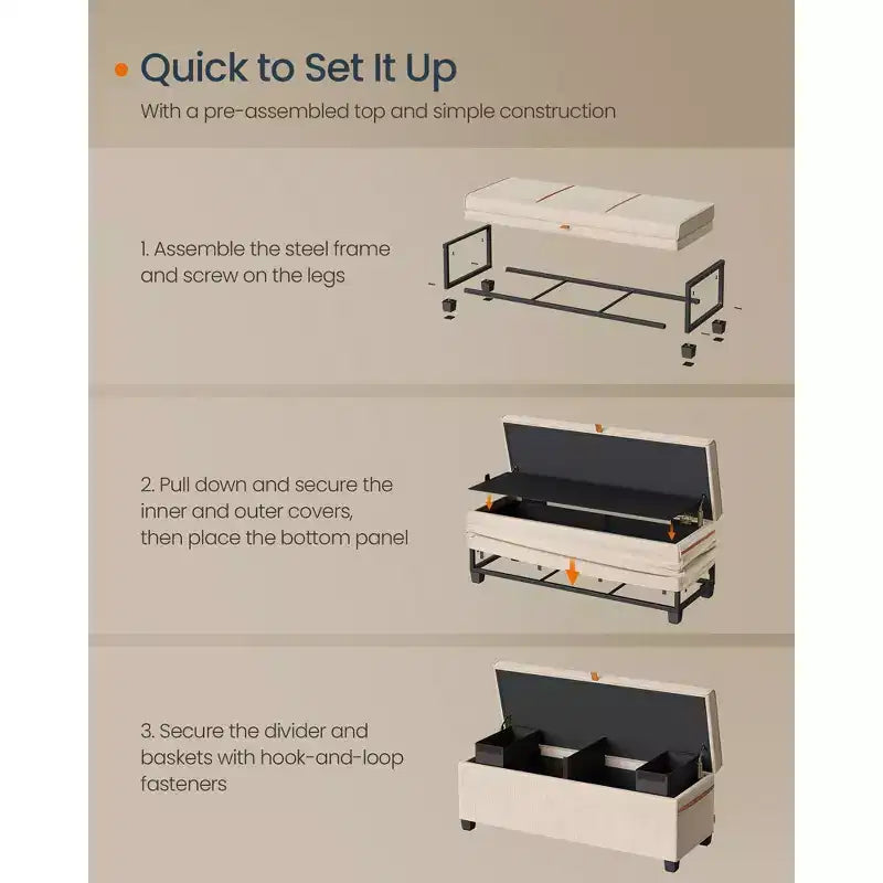 SONGMICS HOME 43.3 Storage Ottoman Bench 27 Gal (103 L) Capacity End-of-Bed Bench Ottoman with Storage for Bedroom
