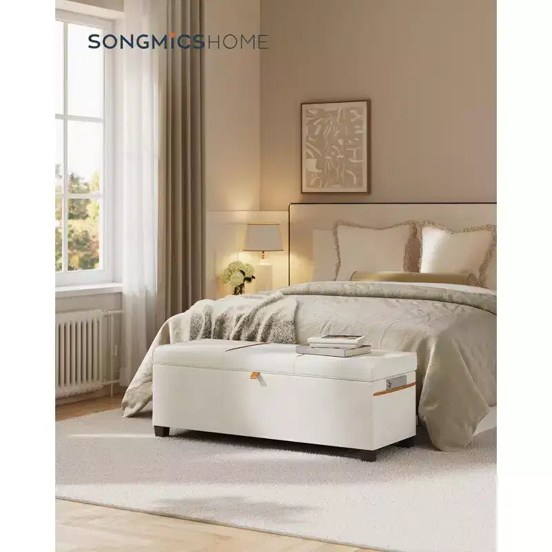 SONGMICS HOME 43.3 Storage Ottoman Bench 27 Gal (103 L) Capacity End-of-Bed Bench Ottoman with Storage for Bedroom