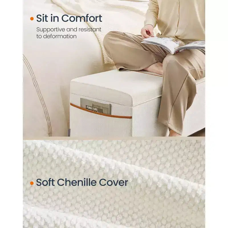 SONGMICS HOME 43.3 Storage Ottoman Bench 27 Gal (103 L) Capacity End-of-Bed Bench Ottoman with Storage for Bedroom