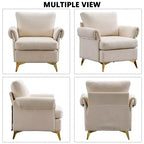 Bestier Ivory Linen Arm Chair Tufted Cushion Accent Chair with Lumbar Pillow