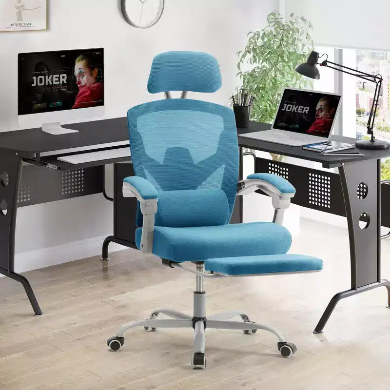 JIONJOY Sedia Gaming Ergonomica in Rete con Poggiapiedi - Reclinabile da 90 a 135 Gradi, Supporto Lombare e Poggiatesta Regolabili