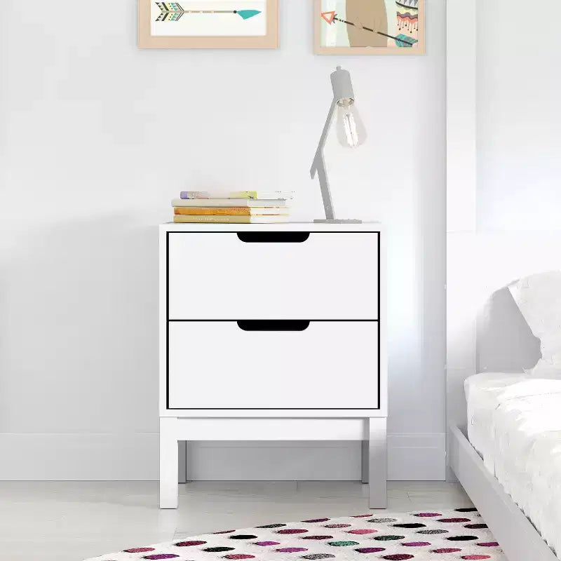 Emma and Oliver Kids Double-Drawer Night Stand with Solid Wood Frame, Side Table for Kids Bedroom