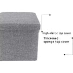 Swtroom Ottoman Cube Square Foot Rest Stool Seat Foldable 4 in 1 Storage Boxes 12 Inch Linen Grey