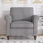 Mjkone Poltrona di design moderno con rivetti, in tessuto di lino, Divano singolo, Divano a 1 posto in stile Mid Century per casa/ufficio/appartamento
