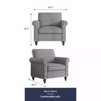 Mjkone Poltrona di design moderno con rivetti, in tessuto di lino, Divano singolo, Divano a 1 posto in stile Mid Century per casa/ufficio/appartamento