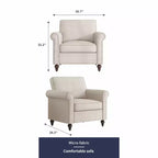 Mjkone Poltrona di design moderno con rivetti, in tessuto di lino, Divano singolo, Divano a 1 posto in stile Mid Century per casa/ufficio/appartamento