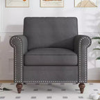 Mjkone Poltrona di design moderno con rivetti, in tessuto di lino, Divano singolo, Divano a 1 posto in stile Mid Century per casa/ufficio/appartamento