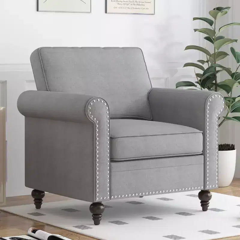 Mjkone Modern Rivet Design Accent Chair Linen Fabric Armchair Single Sofa,Mid Century 1-Seater Sofa Couch for Home/Office/Apartment
