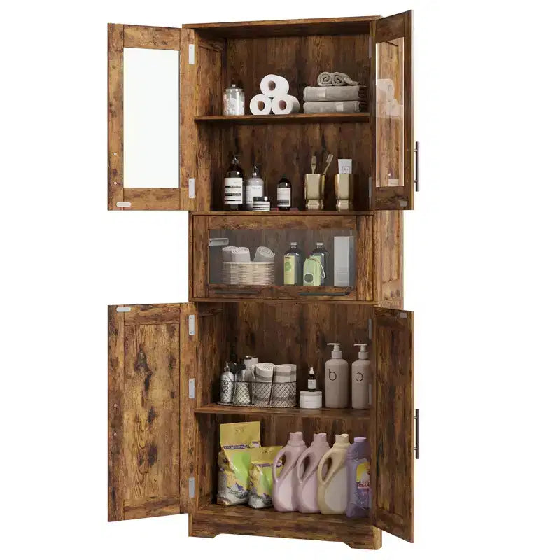 Tall Bathroom Cabinet Freestanding Linen Storage Cabinet with Doors and Adjustable Shelves 67H Kitchen Pantry Cabinet for Living Room