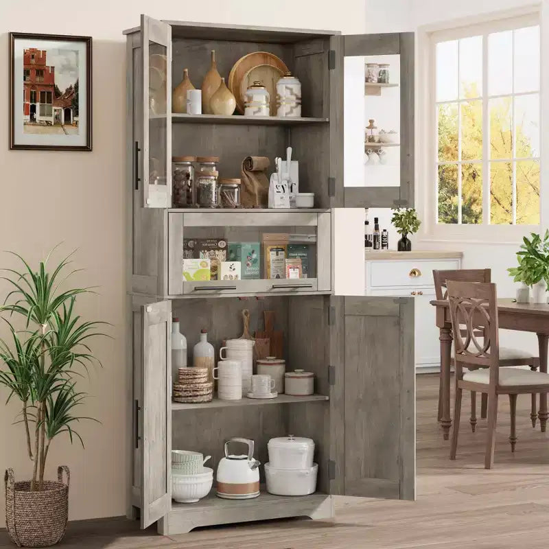 Tall Bathroom Cabinet Freestanding Linen Storage Cabinet with Doors and Adjustable Shelves 67H Kitchen Pantry Cabinet for Living Room