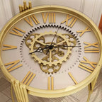 Famapy Gold Top Clock End Table w/Rotating Gear Display Round Nightstand Side Accent Table