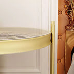 Famapy Gold Top Clock End Table w/Rotating Gear Display Round Nightstand Side Accent Table