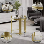 Famapy Gold Top Clock End Table w/Rotating Gear Display Round Nightstand Side Accent Table