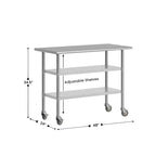 Flash Furniture Rawcliffe, tavolo da lavoro e preparazione in acciaio inox certificato NSF, 61x122 cm, con 2 ripiani inferiori in acciaio zincato e 4 ruote con 2 freni