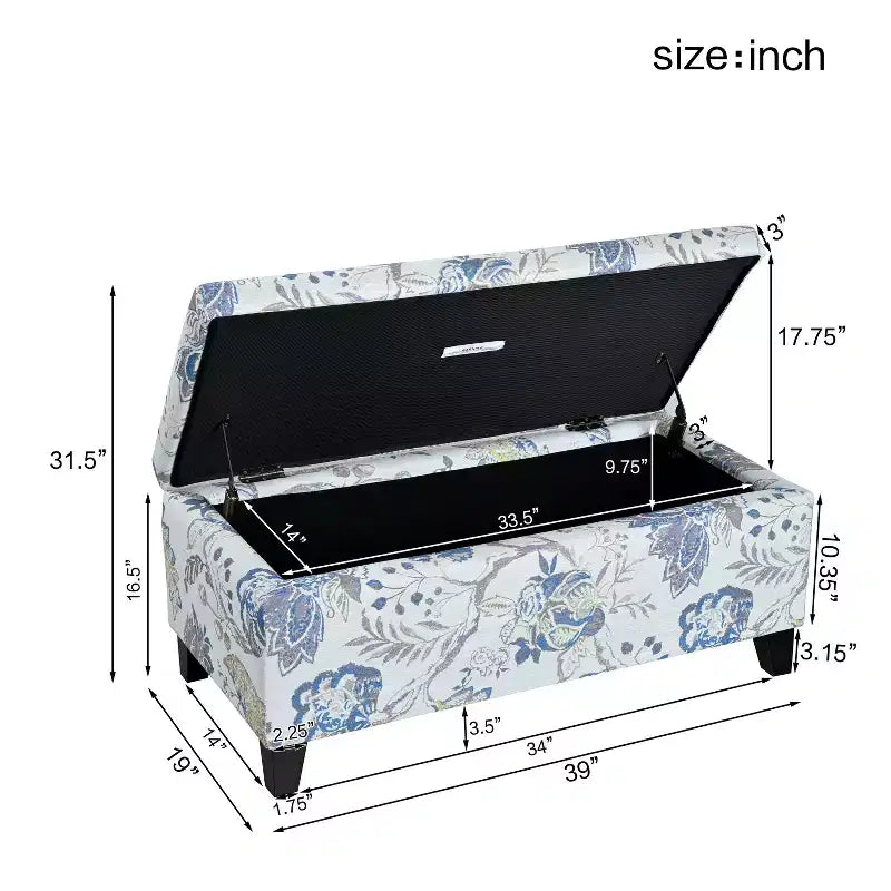 Christopher Knight Home Madison Pouf Ottomano Rettangolare Contemporaneo in Legno Rivestito con Motivo Floreale