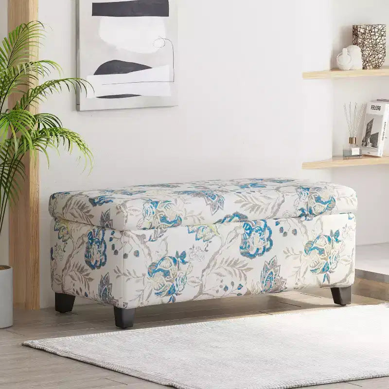 Christopher Knight Home Madison Contemporary Wood Upholstered Rectangle Storage Ottoman with Floral Pattern