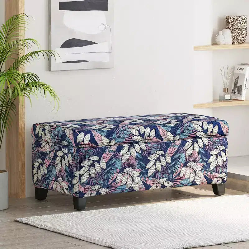 Christopher Knight Home Madison Contemporary Wood Upholstered Rectangle Storage Ottoman with Floral Pattern