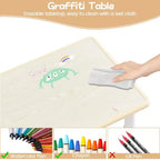 Tavolo e Set 4 Sedie per Bambini, Tavolo e Set Sedie per Bambini Regolabili in Altezza, Piano Tavolo Graffiti, Tavolo Multi-attività per Bambini per 4