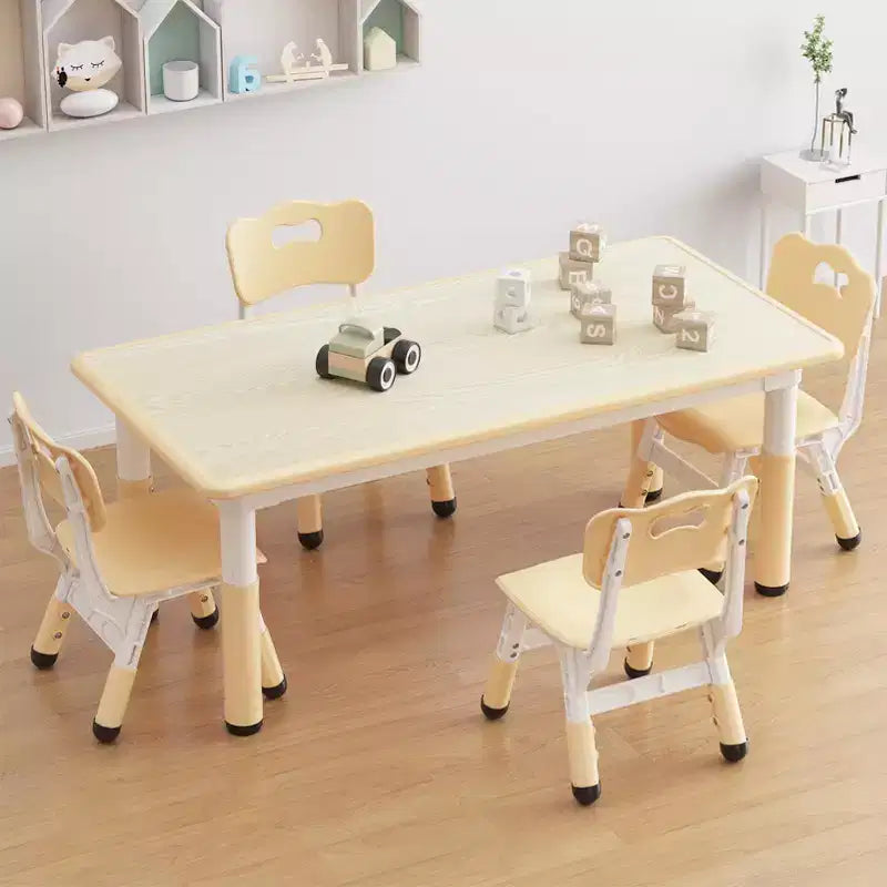 Tavolo e Set 4 Sedie per Bambini, Tavolo e Set Sedie per Bambini Regolabili in Altezza, Piano Tavolo Graffiti, Tavolo Multi-attività per Bambini per 4