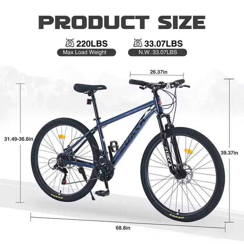 Mountain bike da 27,5 pollici, telaio in lega di alluminio, bici da montagna da città pendolare da trail a 21 velocità con doppi freni a disco e forcella ammortizzata per donne e uomini
