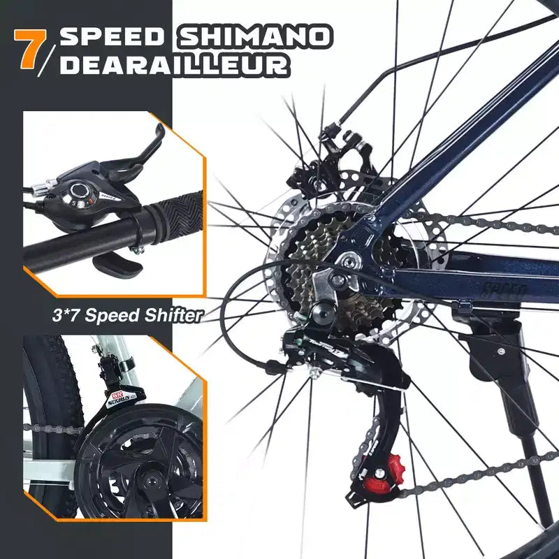 Mountain bike da 27,5 pollici, telaio in lega di alluminio, bici da montagna da città pendolare da trail a 21 velocità con doppi freni a disco e forcella ammortizzata per donne e uomini