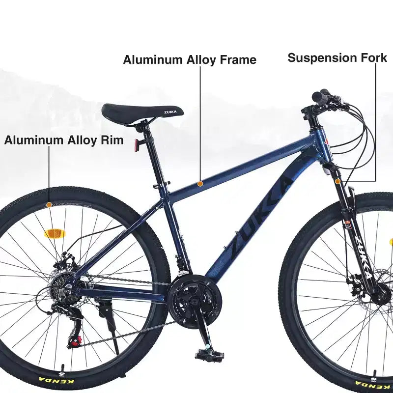 Mountain bike da 27,5 pollici, telaio in lega di alluminio, bici da montagna da città pendolare da trail a 21 velocità con doppi freni a disco e forcella ammortizzata per donne e uomini
