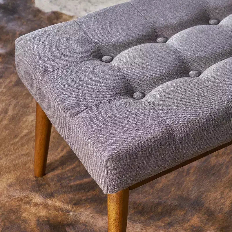 GDFStudio Flora Pouf imbottito in legno di gomma trapuntato, stile moderno di metà secolo, 44 pollici