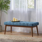 GDFStudio Flora Pouf imbottito in legno di gomma trapuntato, stile moderno di metà secolo, 44 pollici