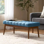 GDFStudio Flora Mid Century Modern 44 Upholstered Tufted Rubberwood Ottoman