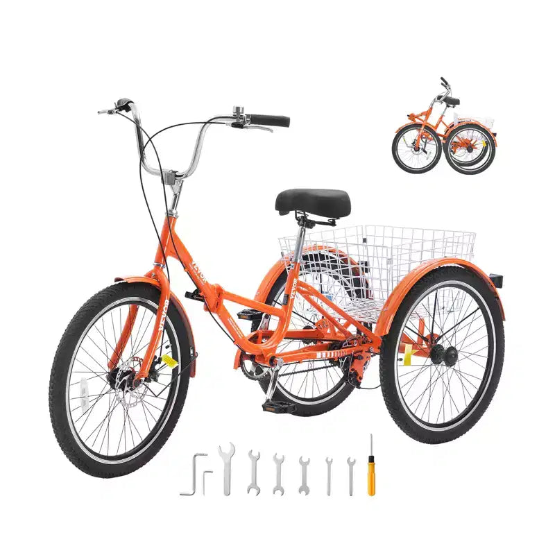 VEVOR Folding Adult Tricycle, 20-Inch Adult Folding Trikes, Lightweight Aluminum Alloy 3 Wheel Cruiser Bike with Large Rear Basket