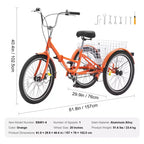 VEVOR Triciclo Pieghevole per Adulti, Tricicli Pieghevoli per Adulti da 20 Pollici, Bici Cruiser a 3 Ruote Leggera in Lega di Alluminio con Ampio Cestino Posteriore