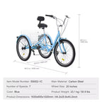 VEVOR Triciclo per Adulti, Bicicletta a 7 Velocità per Adulti, Bicicletta a Tre Ruote da 20 Pollici, Bici Cruiser in Acciaio al Carbonio con Cesto e Sedile Regolabile