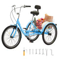 VEVOR Adult Tricycles Bike, 24 Inch Three-Wheeled Bicycles, 3 Wheel Bikes Trikes, Carbon Steel Cruiser Bike with Basket & Adjustable Seat