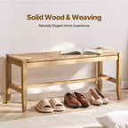 Panca in Rattan VEVOR, Panca in Rattan di Legno da 40", Panca da Ingresso con Gambe in Legno di Rovere, Panca Bohemien da Fondo Letto per Camera da Letto con Rattan Intrecciato a Mano