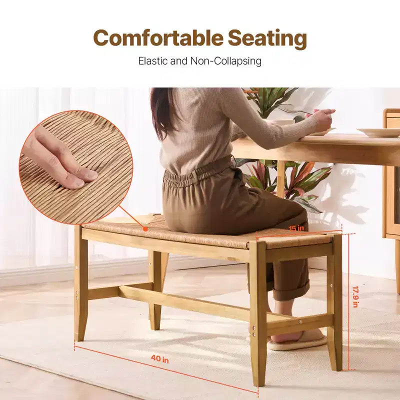 Panca in Rattan VEVOR, Panca in Rattan di Legno da 40", Panca da Ingresso con Gambe in Legno di Rovere, Panca Bohemien da Fondo Letto per Camera da Letto con Rattan Intrecciato a Mano
