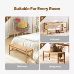 Panca in Rattan VEVOR, Panca in Rattan di Legno da 40", Panca da Ingresso con Gambe in Legno di Rovere, Panca Bohemien da Fondo Letto per Camera da Letto con Rattan Intrecciato a Mano