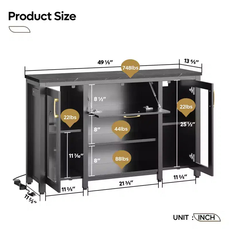Bestier 55 Gallon Fish Tank Stand Metal Aquarium Stand with Storage Cabinet & Power Outlets LED Light, 750lbs Capacity, Black