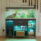 Bestier 55 Gallon Fish Tank Stand Metal Aquarium Stand with Storage Cabinet & Power Outlets LED Light, 750lbs Capacity, Black