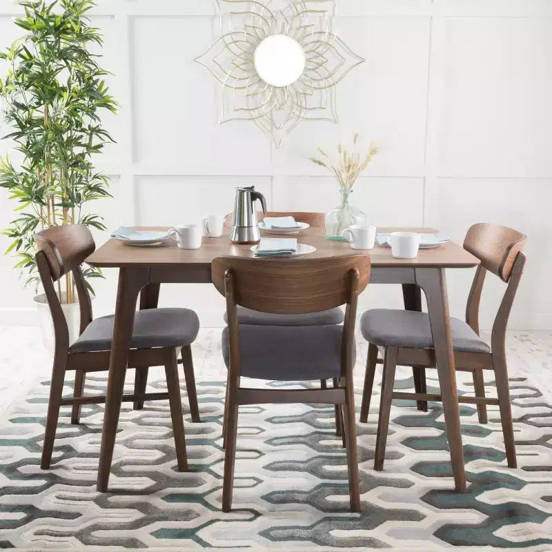 Christopher Knight Home Iriat Mid Century Modern Fabric Upholstered Wood 5 Piece Dining Set