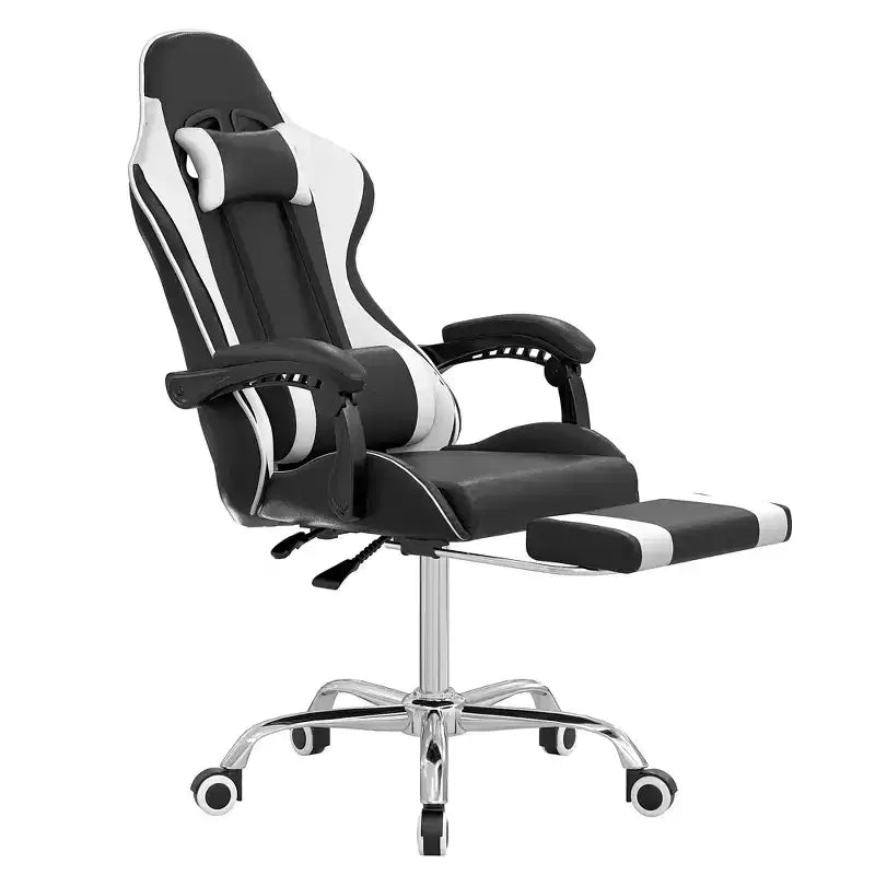 VECELO Reclining Gaming Chair, Faux Leather Adjustable Height Ergonomic Gaming Chair with Footrest & Lumbar Support, Black