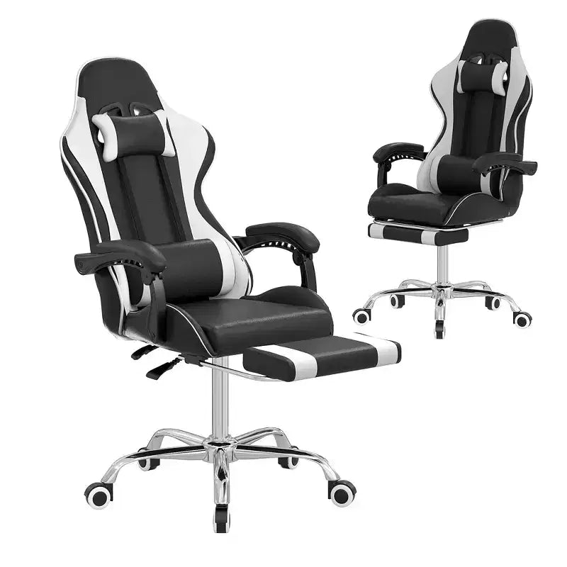 VECELO Reclining Gaming Chair, Faux Leather Adjustable Height Ergonomic Gaming Chair with Footrest & Lumbar Support, Black