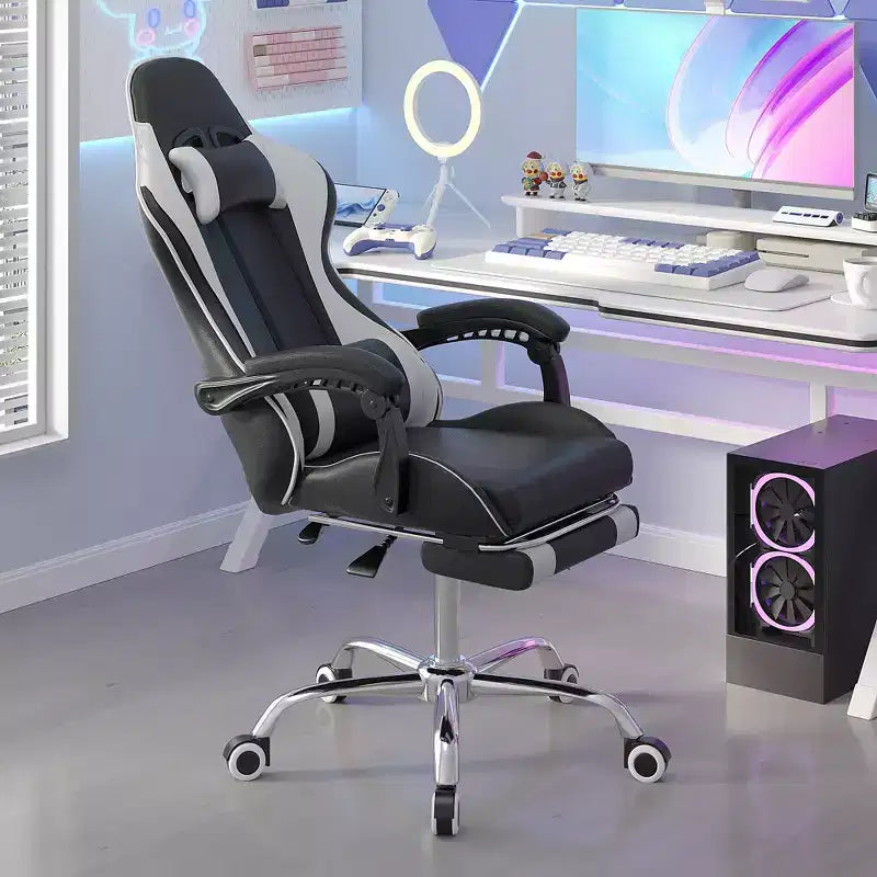 VECELO Reclining Gaming Chair, Faux Leather Adjustable Height Ergonomic Gaming Chair with Footrest & Lumbar Support, Black