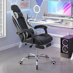 VECELO Reclining Gaming Chair, Faux Leather Adjustable Height Ergonomic Gaming Chair with Footrest & Lumbar Support, Black