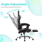 VECELO Reclining Gaming Chair, Faux Leather Adjustable Height Ergonomic Gaming Chair with Footrest & Lumbar Support, Black