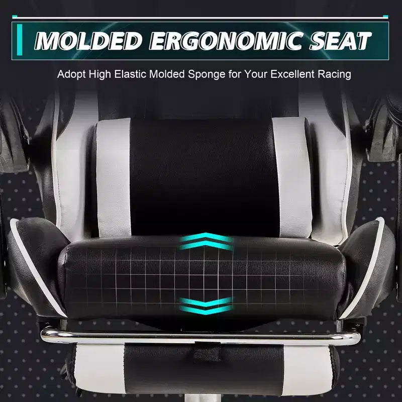 VECELO Reclining Gaming Chair, Faux Leather Adjustable Height Ergonomic Gaming Chair with Footrest & Lumbar Support, Black