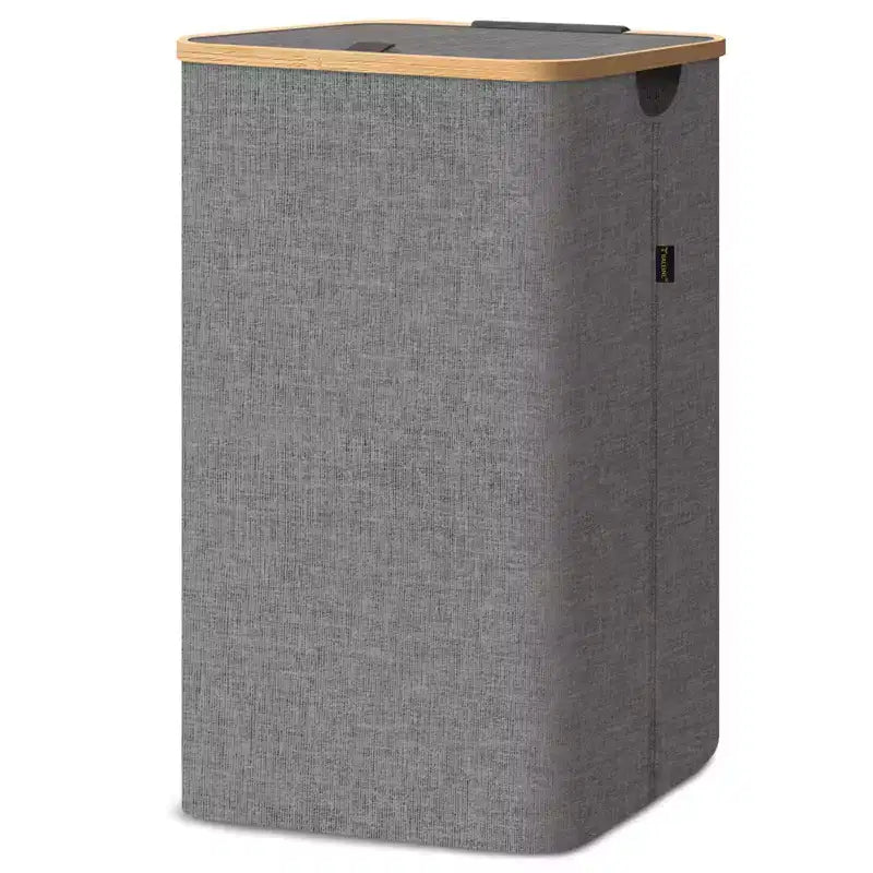 HOMLUX 2.8bu Laundry Hamper with Lid, Bamboo Pull Handles, Internal Support