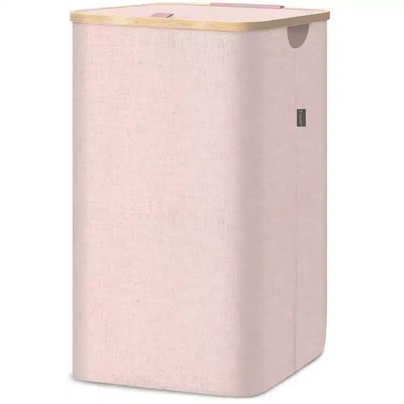 HOMLUX 2.8bu Laundry Hamper with Lid, Bamboo Pull Handles, Internal Support